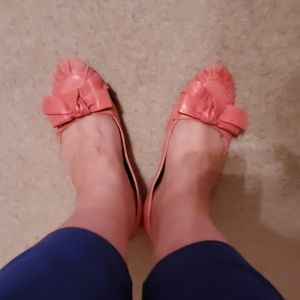 Donna Karen coral leather flats